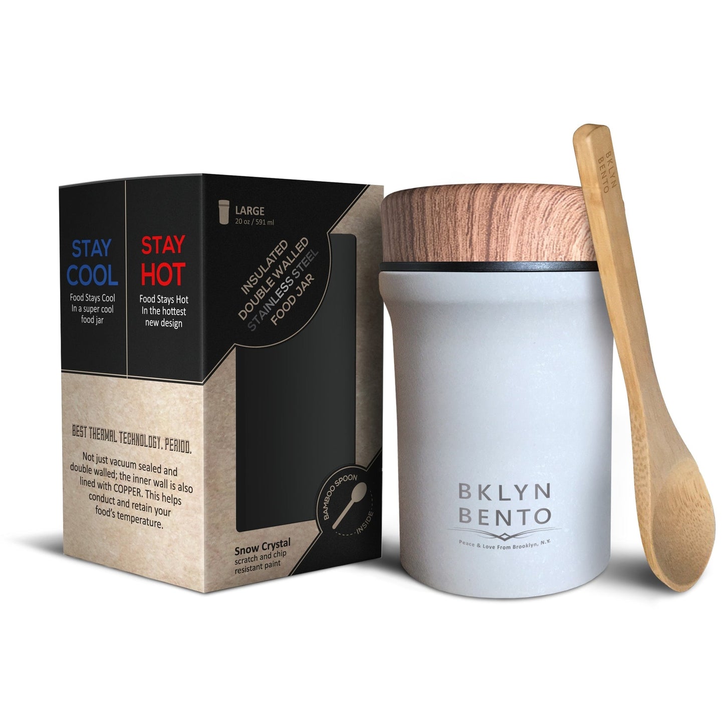 Bklyn Bento Williamsburg Food Jar Large (20oz) + Bamboo Spoon, Multiple Colors